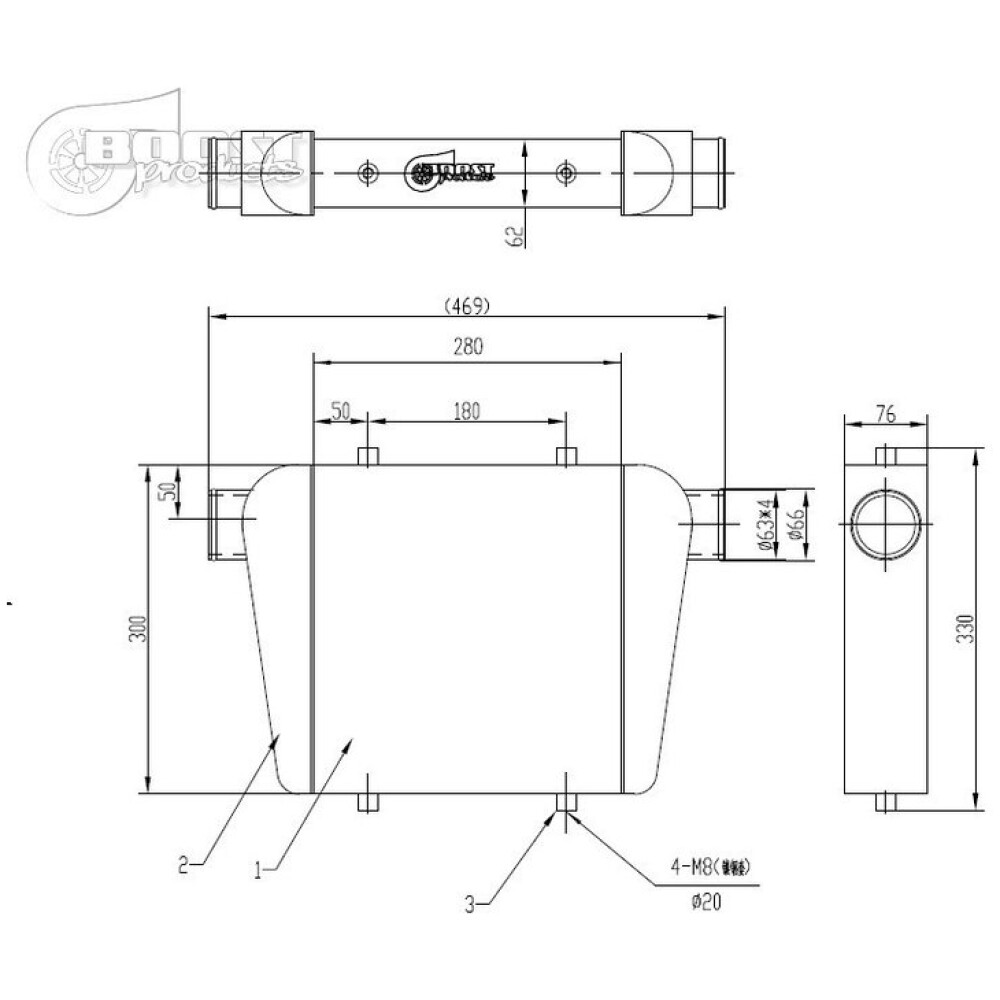 Boost Products intercooler frontale universale 280x300x76mm - 63mm - immagine 4