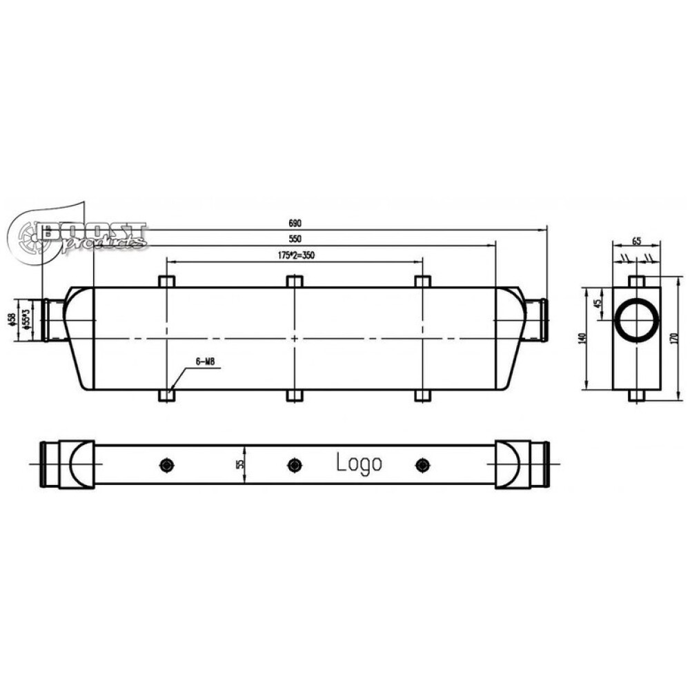 Boost Products intercooler frontale universale 550x140x65mm - 55mm - immagine 4
