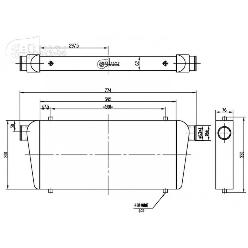 Boost Products intercooler frontale universale 600x300x76mm - 63mm - immagine 4