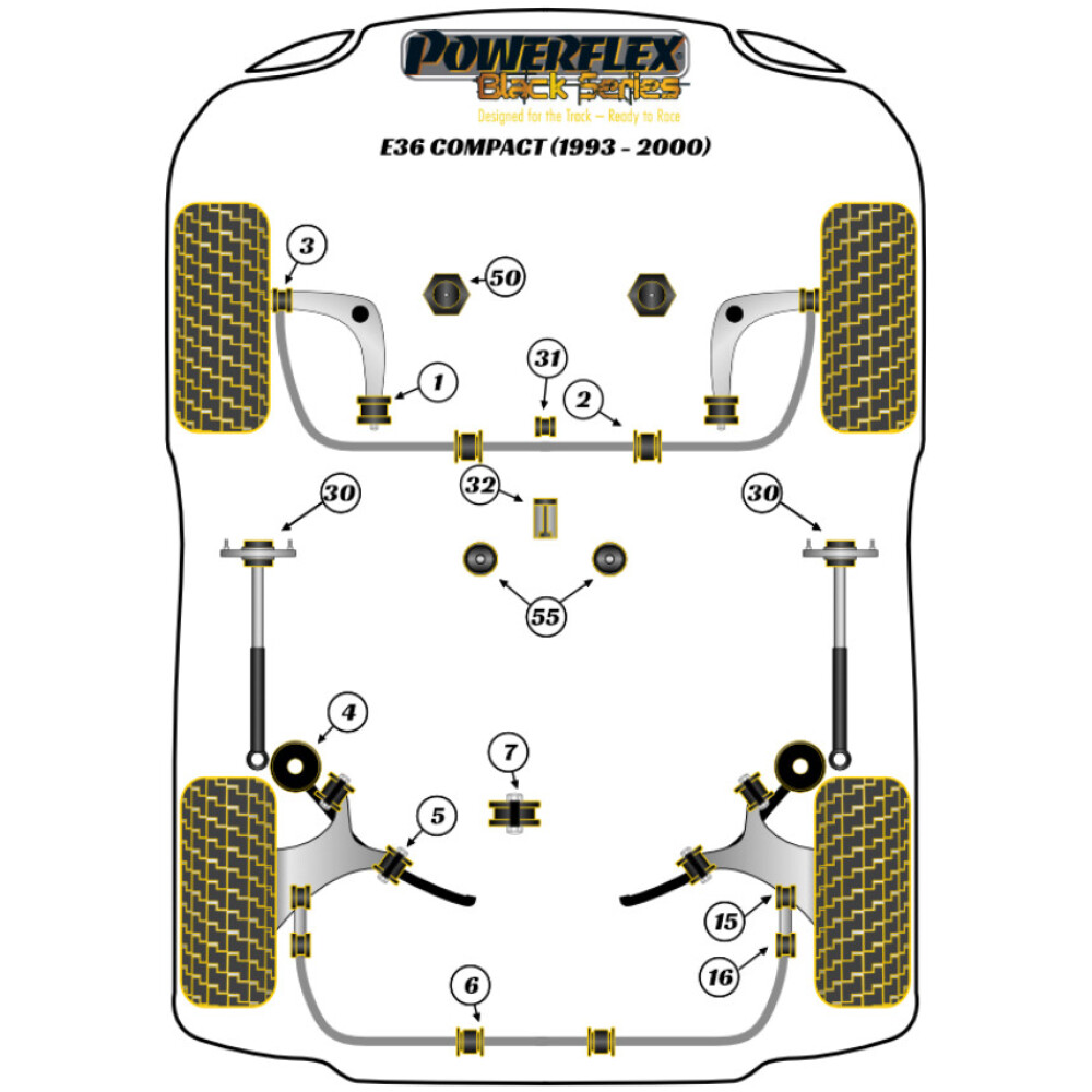 Powerflex BMW Serie 3 E36 Compact (1993-2000)   Boccola posteriore del braccio oscillante anteriore (E46 Hybrid) Fig.1 (2) PFF5-3601BLK - immagine 2