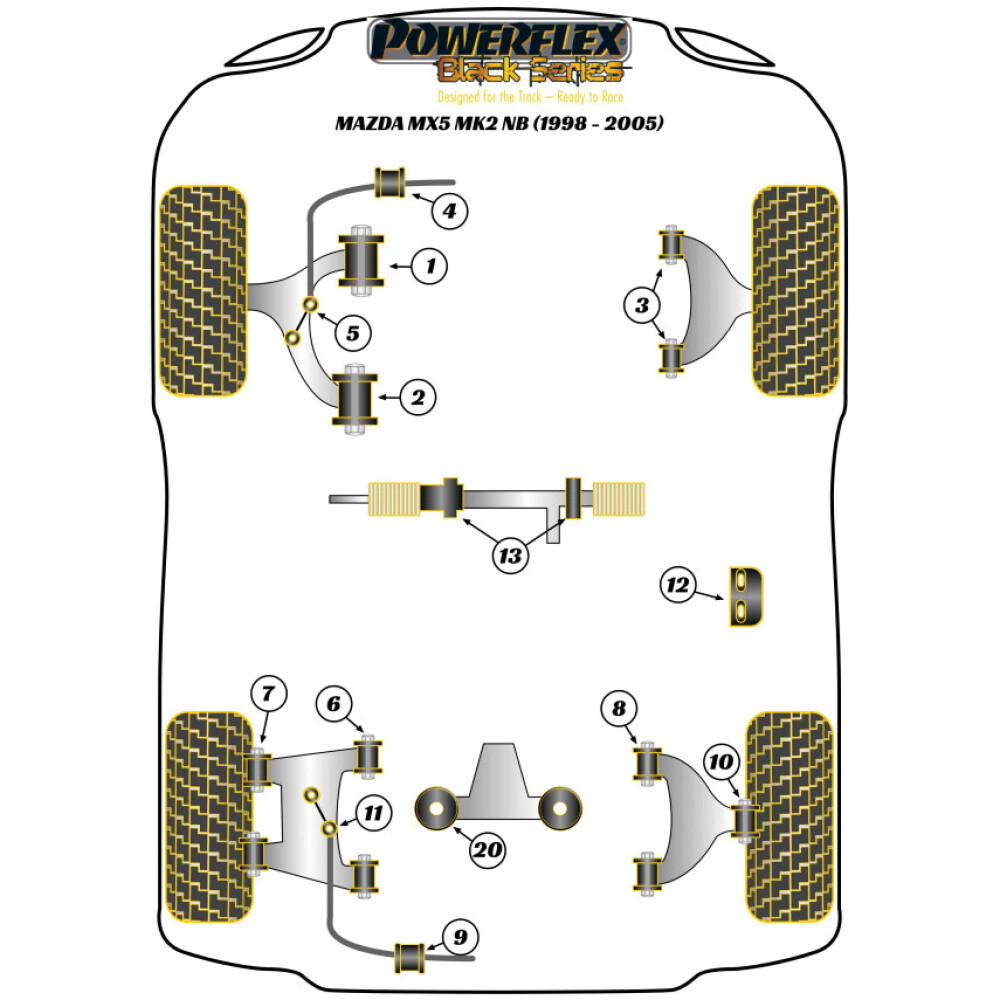 Powerflex Mazda MX-5, Miata, Eunos Mk2 NB (1998-2005)   Boccola di montaggio della barra antirollio posteriore 11mm Fig.9 (2) PFR36-115-11BLK - immagine 2