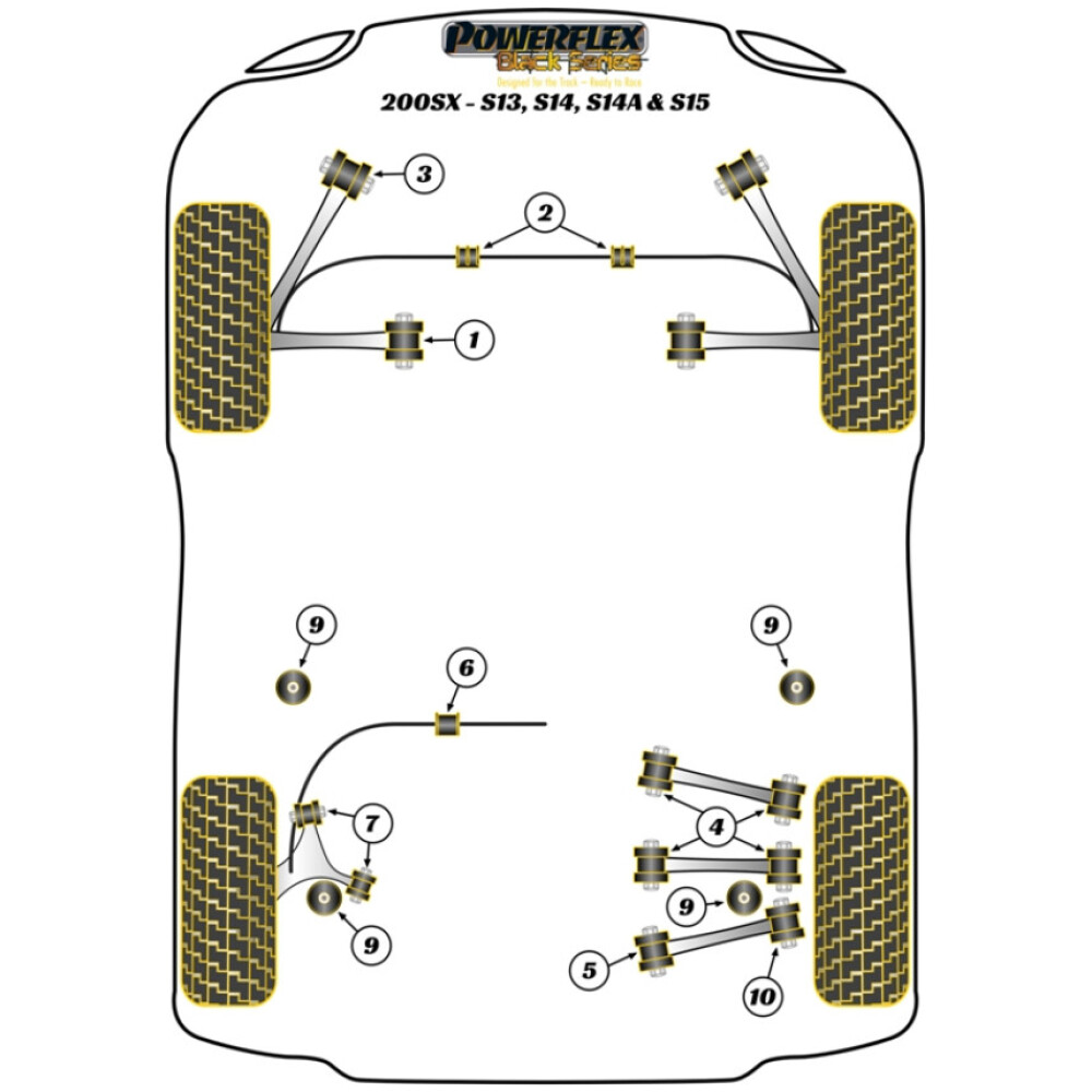Powerflex Nissan SILVIA 200SX - S13, S14, & S15 (1991 - 2002)    Boccola interna del collegamento della punta posteriore Fig.5 (2) PFR46-205BLK - immagine 2