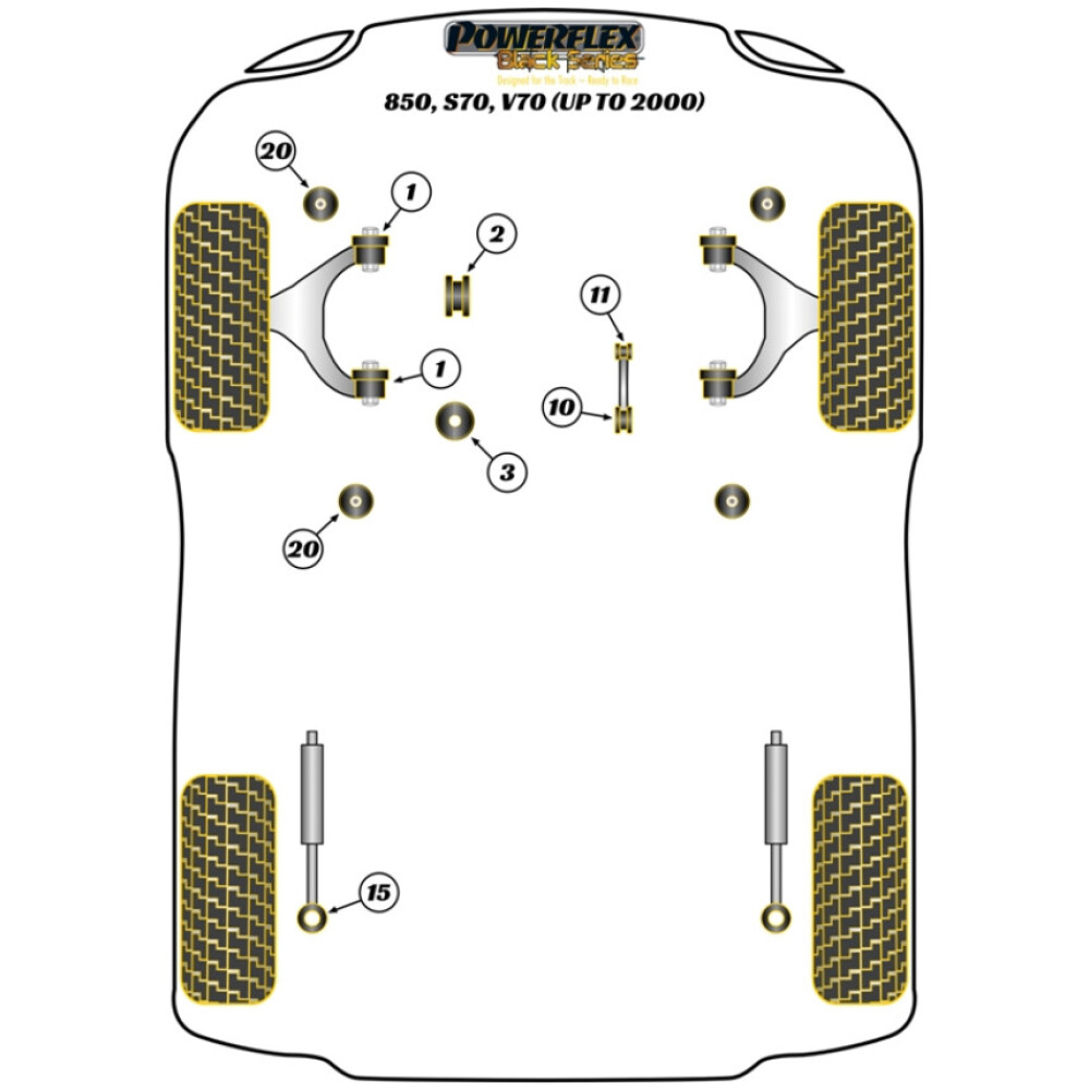 Powerflex Volvo 850, S70, V70 (1991- 2000)    Boccola grande della barra di collegamento del motore inferiore anteriore Fig.10 (1) PFF88-711BLK - immagine 2