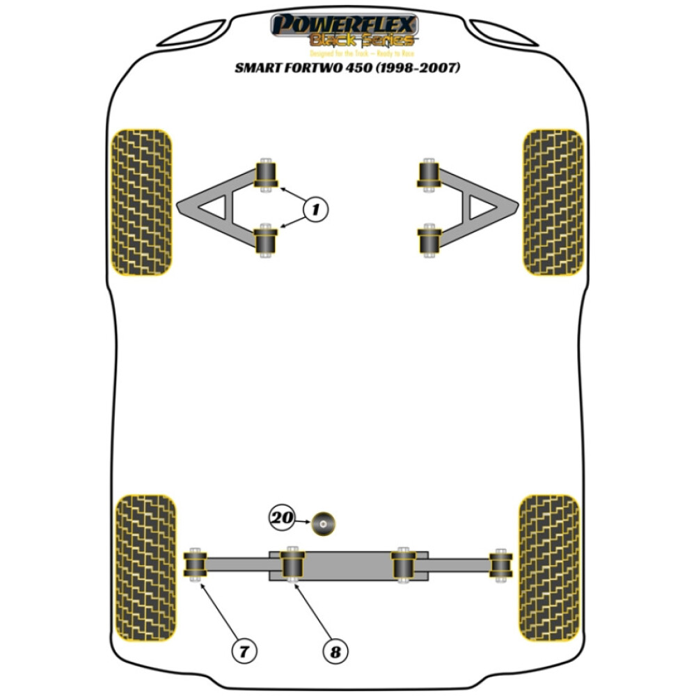 Powerflex Smart ForTwo 450 (1998 - 2007)    Boccola esterna del braccio di controllo posteriore Fig.7 (2) PFR68-107BLK - immagine 2