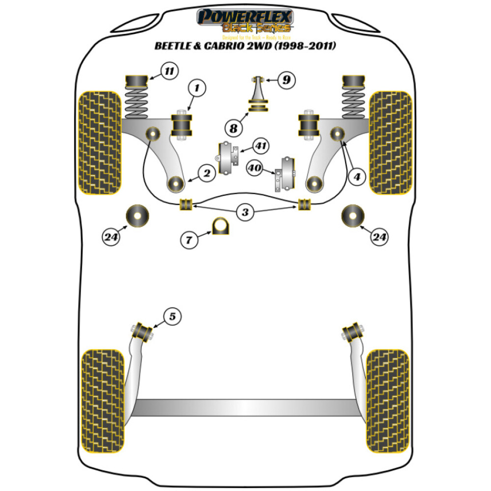 Powerflex Volkswagen   Beetle & Cabrio 2WD (1998-2011)  Boccola di montaggio della trave posteriore Fig.5 (2) PFR85-610BLK - immagine 2