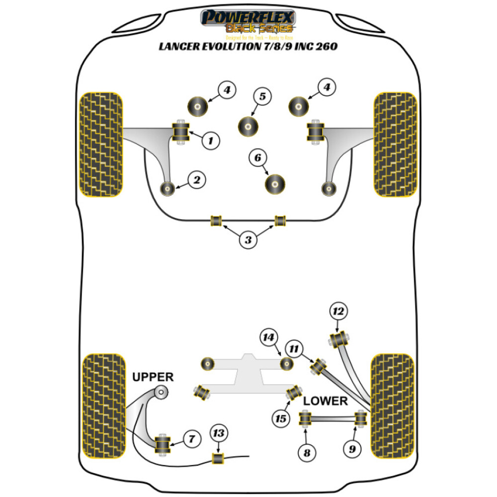Powerflex Mitsubishi Lancer Evolution VII, VIII & IX incl. 260 (2001 - 2007)    Boccola esterna del braccio di controllo inferiore posteriore Fig.9 (2) PFR44-112BLK - immagine 2
