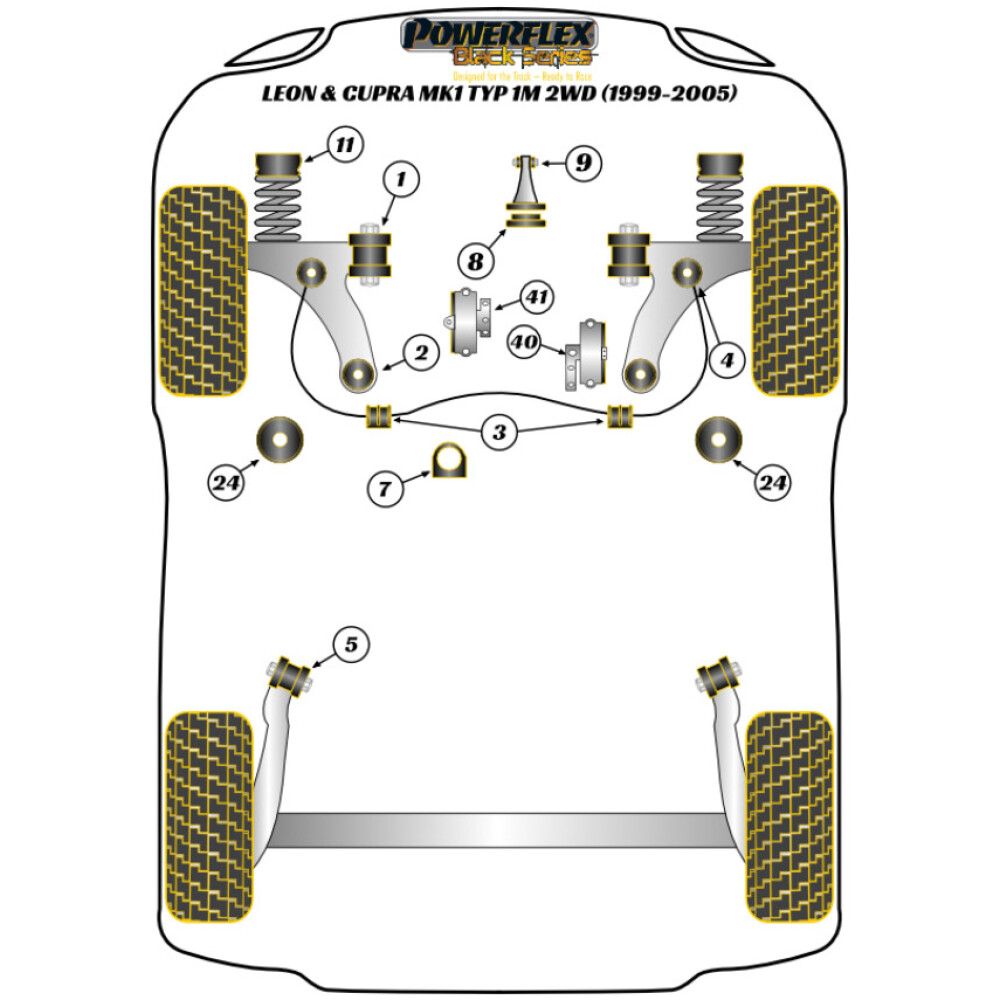 Powerflex Seat   Leon & Cupra Mk1 Typ 1M 2WD (1999-2005)  Boccola posteriore del braccio oscillante anteriore (pista/corsa) Fig.2 (2) PFF85-414BLK - immagine 2