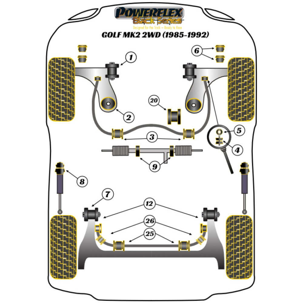 Powerflex Volkswagen   Golf MK2 2WD (1985 - 1992)  Boccola di montaggio superiore dell'ammortizzatore posteriore Fig.8 (2) PFR85-240BLK - immagine 2