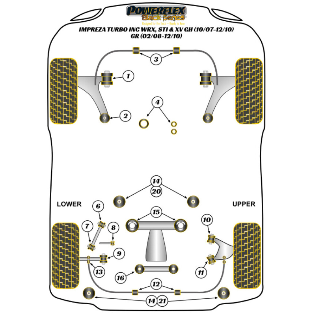 Powerflex Subaru  Impreza GR, GH (2007 - 2011) & WRX + STI (2007 - 2014)   Barra di collegamento della barra antirollio posteriore al braccio inferiore Fig.13 (2) PFR69-813BLK - immagine 2