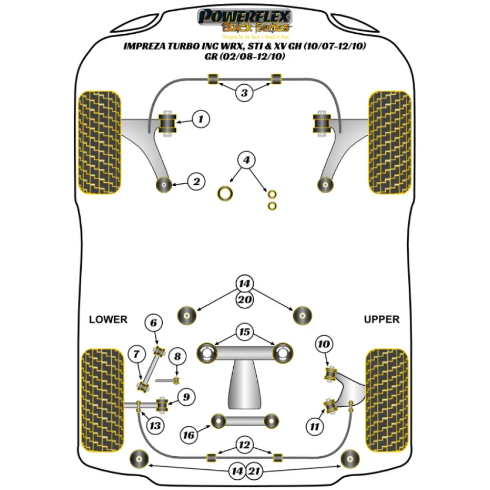 Powerflex Subaru  Impreza GR, GH (2007 - 2011) & WRX + STI (2007 - 2014)   Boccola anteriore interna del braccio superiore posteriore REGOLABILE Fig.10 (2) PFR69-510GBLK - immagine 2