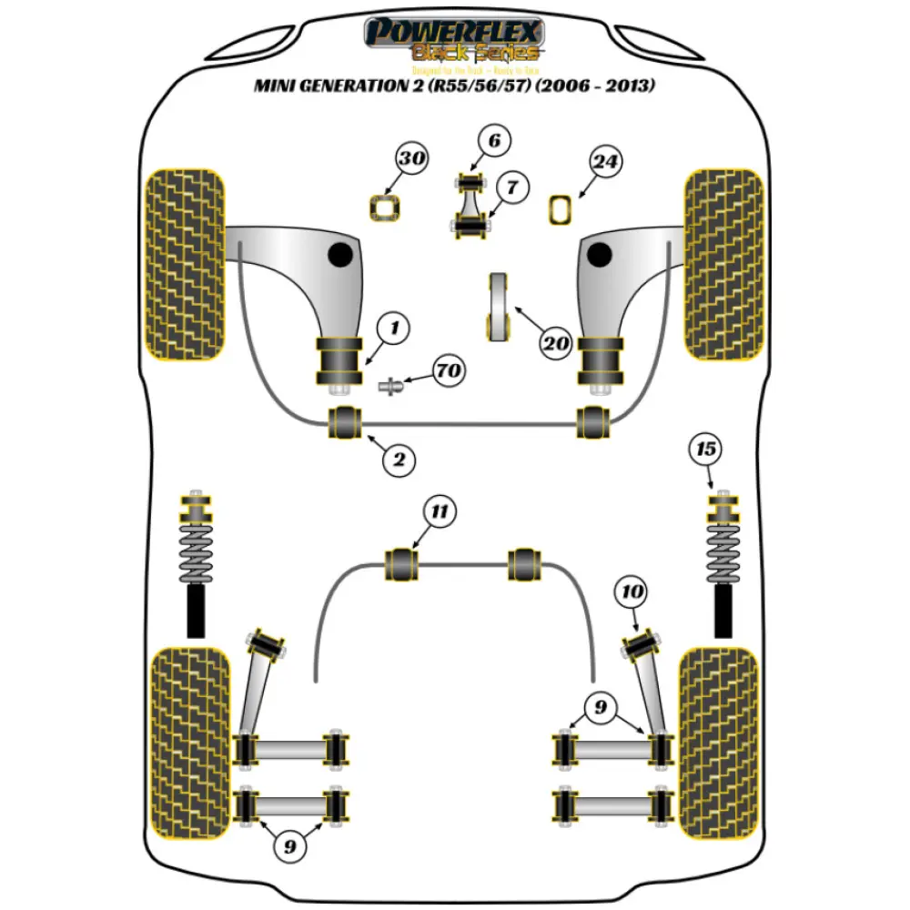 Powerflex Mini R56/57 Gen 2 (2006 - 2013)    Boccola anteriore del braccio oscillante posteriore Fig.10 (2) PFR5-1102BLK - immagine 2