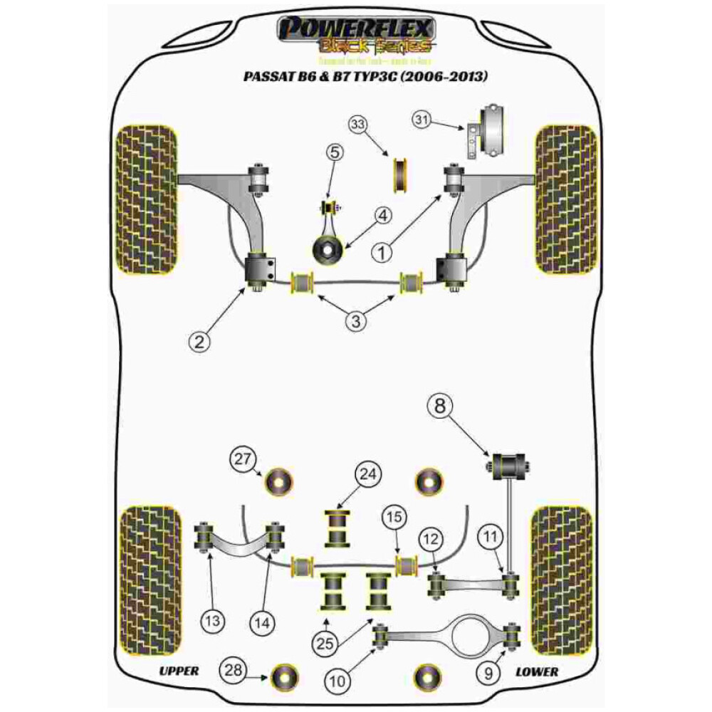 Powerflex Volkswagen  Passat B6 & B7 Typ3C (2006-2013)   Boccola di montaggio posteriore del telaio ausiliario posteriore Fig.28 (2) PFR85-528BLK - immagine 2