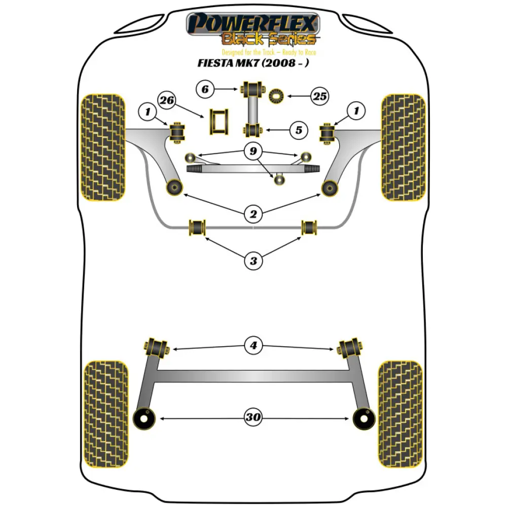 Powerflex Ford   Fiesta Mk7 incl. ST (2008 - 2012)  Inserto supporto trasmissione superiore Fig.26 (1) PFF19-2026BLK - immagine 2