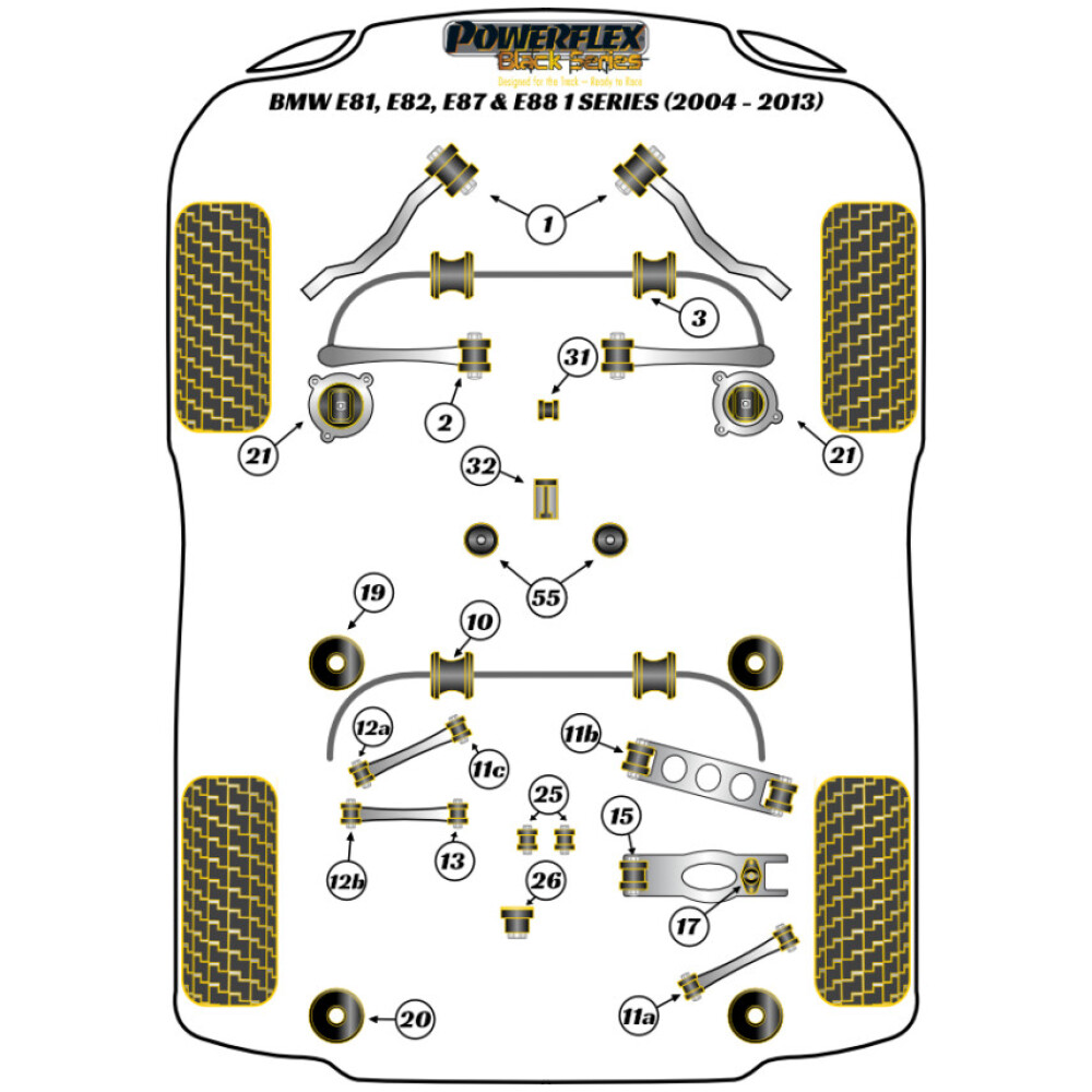 Powerflex BMW Serie 1 E81, E82, E87 & E88 (2004 - 2013)   Boccola posteriore del braccio del cambio Fig.32 (1) PFF5-4632BLK - immagine 2