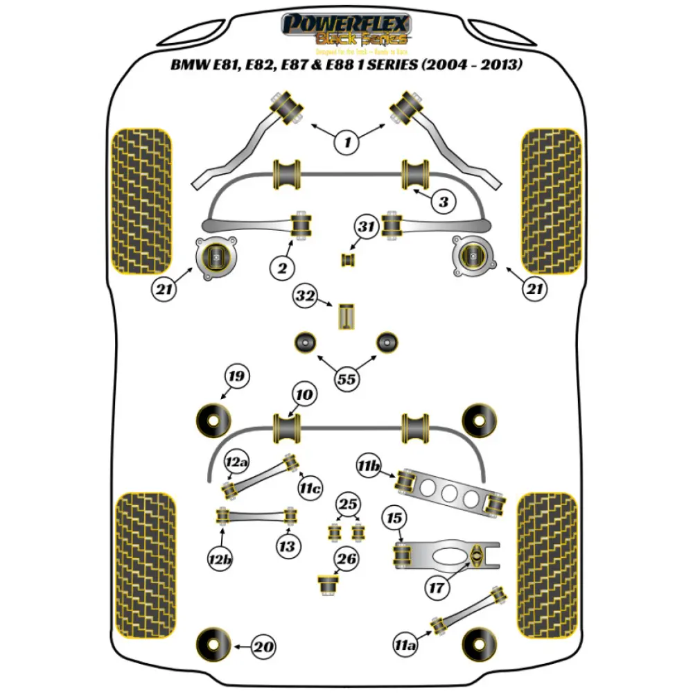 Powerflex BMW Serie 1 E81, E82, E87 & E88 (2004 - 2013)   Boccola interna ed esterna del braccio oscillante posteriore Fig.11b (4) PFR5-411BLK - immagine 2