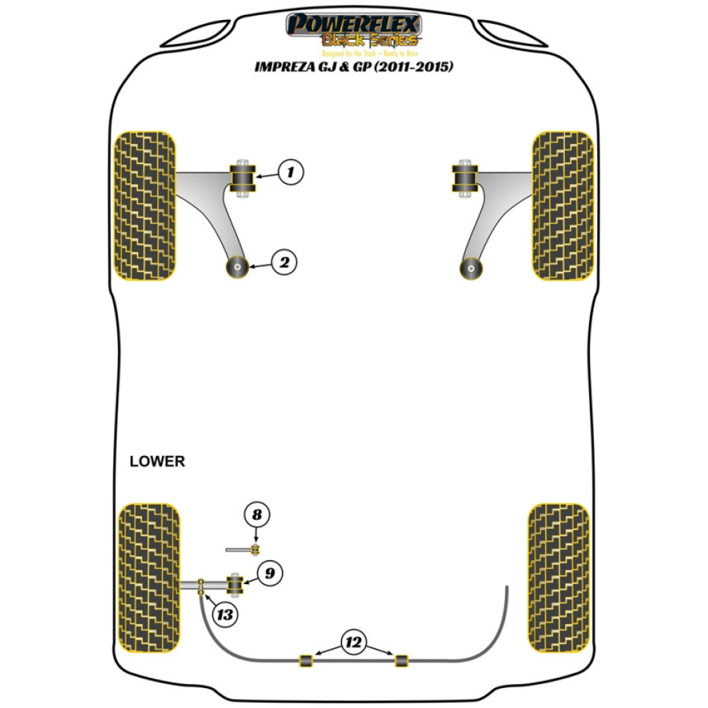 Powerflex Subaru  Impreza GJ & GP (2011-2015)   Barra di collegamento della barra antirollio posteriore al braccio inferiore Fig.13 (2) PFR69-813BLK - immagine 2