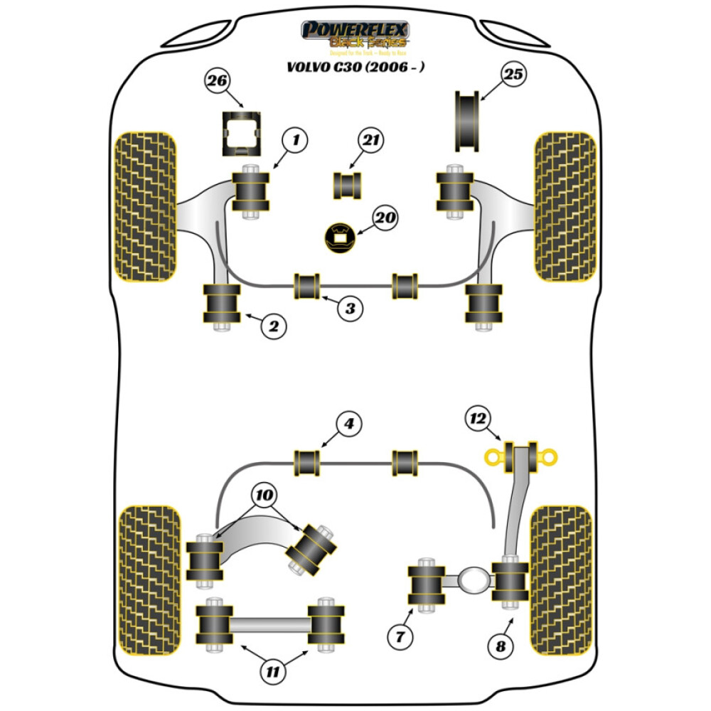 Powerflex Volvo C30 (2006 - 2013)    Boccola posteriore del braccio oscillante inferiore anteriore Fig.2 (2) PFF19-1202BLK - immagine 2