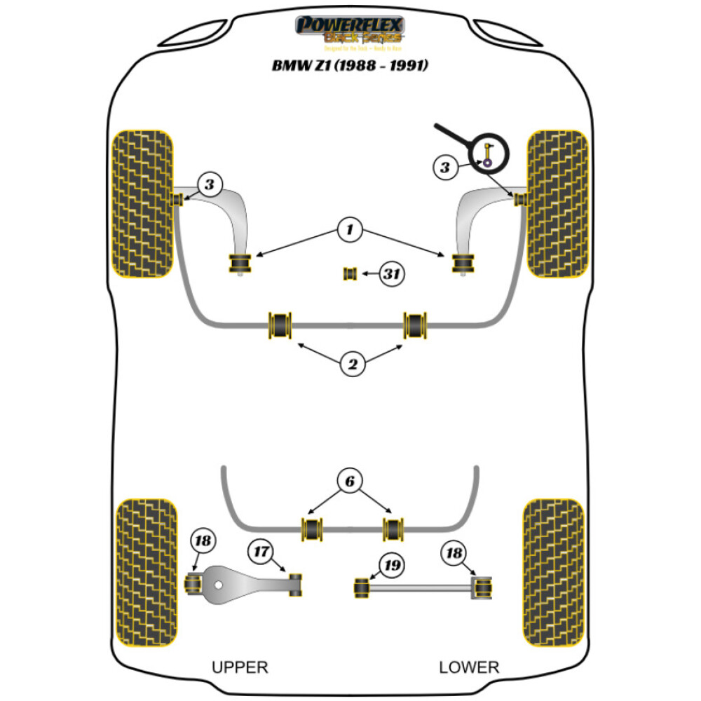 Powerflex BMW  Z1 (1988 - 1991)   Boccola barra di collegamento barra antirollio anteriore Fig.3 (2) PFF5-304BLK - immagine 2
