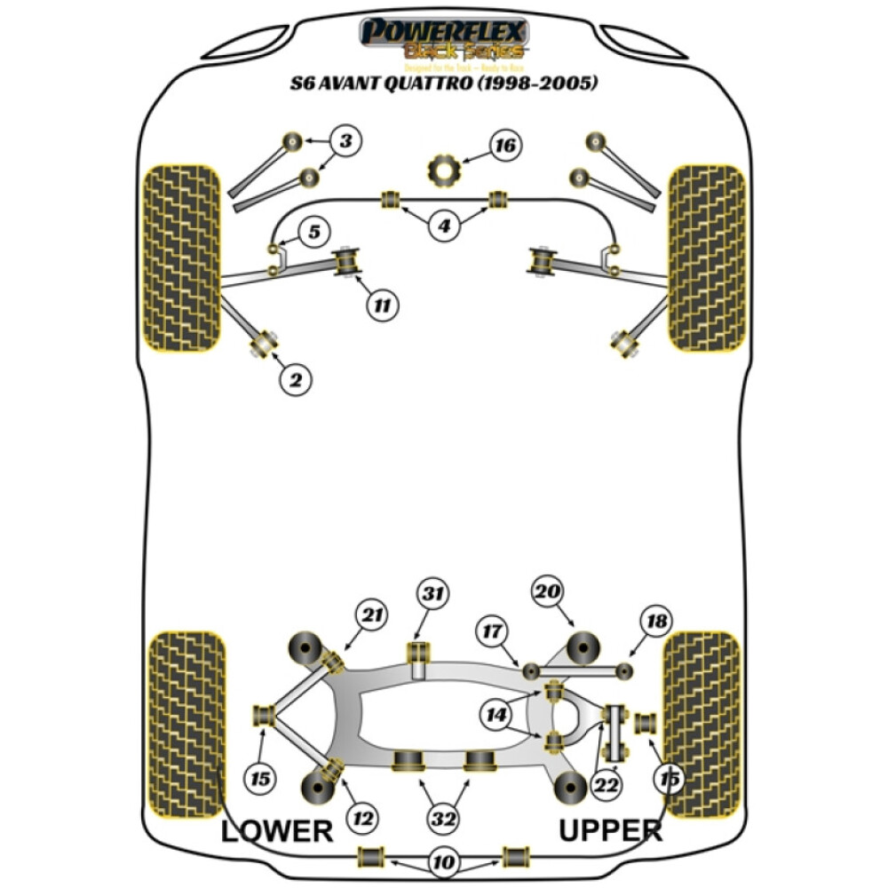 Powerflex Audi   S6 Avant Quattro (1998 - 2005)  Boccola del braccio di controllo superiore anteriore - Regolazione campanatura Fig.3 (4) PFF3-203GBLK - immagine 2