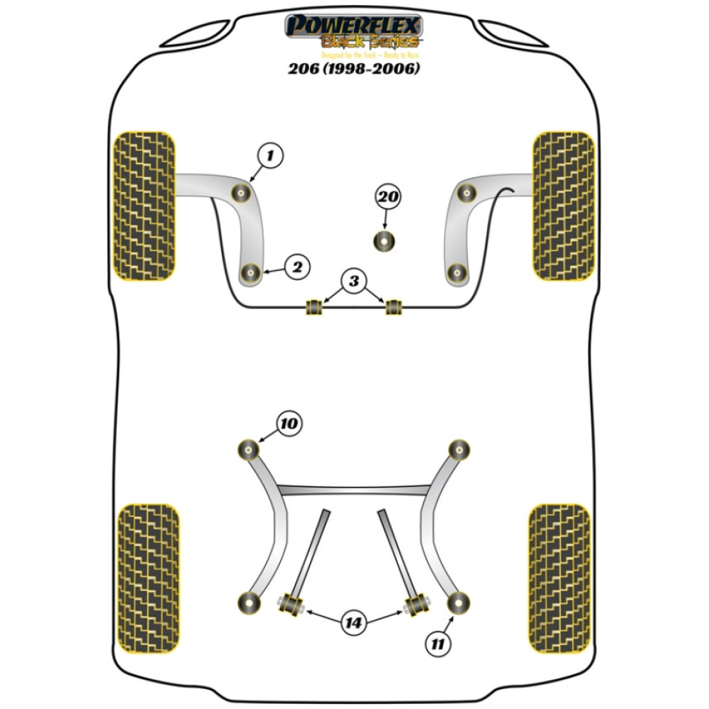 Powerflex Peugeot 206 (1998-2006)    Boccola supporto motore posteriore inferiore - Track/MSport Fig.20 (1) PFF50-306BLK - immagine 2