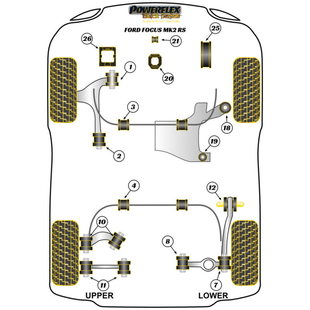 Powerflex Ford   Focus MK2 RS (2005-2010)  Boccola piccola del supporto motore inferiore Fig.21 (1) PFF19-1221BLK - immagine 2