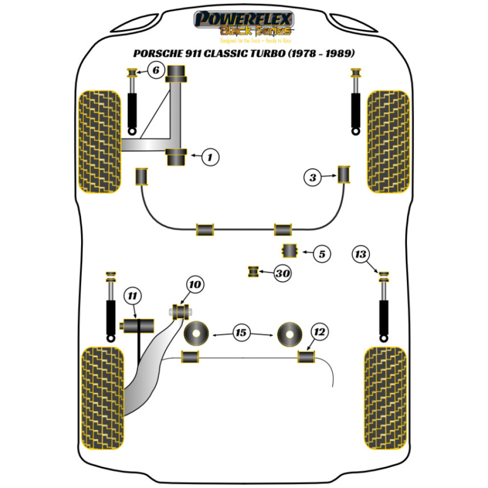 Powerflex Porsche 911 Classic (1978 - 1989) Turbo    Boccola di montaggio superiore dell'ammortizzatore posteriore Fig.13 (2) PFR57-413BLK - immagine 2