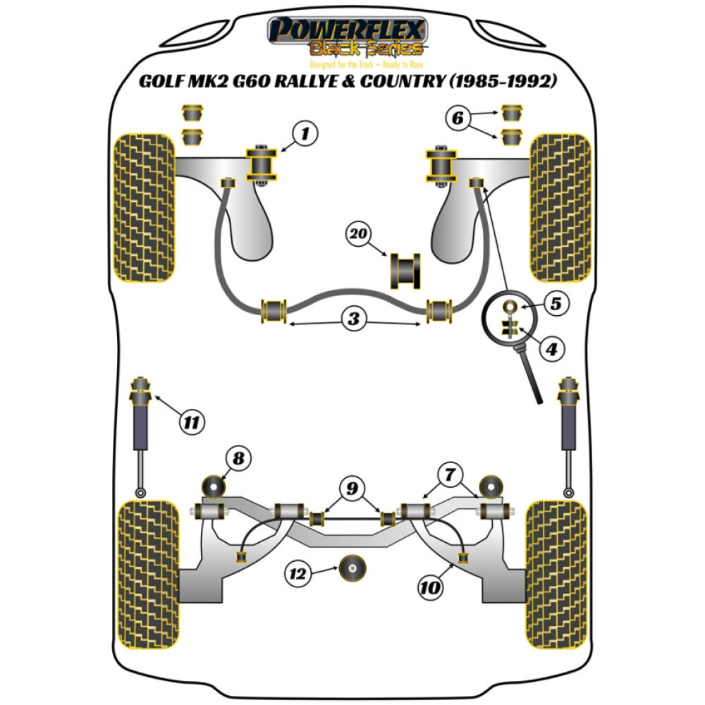 Powerflex Volkswagen   Golf MK2 4WD, incl. Rallye & Country (1985 - 1992)  Boccola di montaggio posteriore del differenziale posteriore Fig.12 (1) PFR85-270BLK - immagine 2