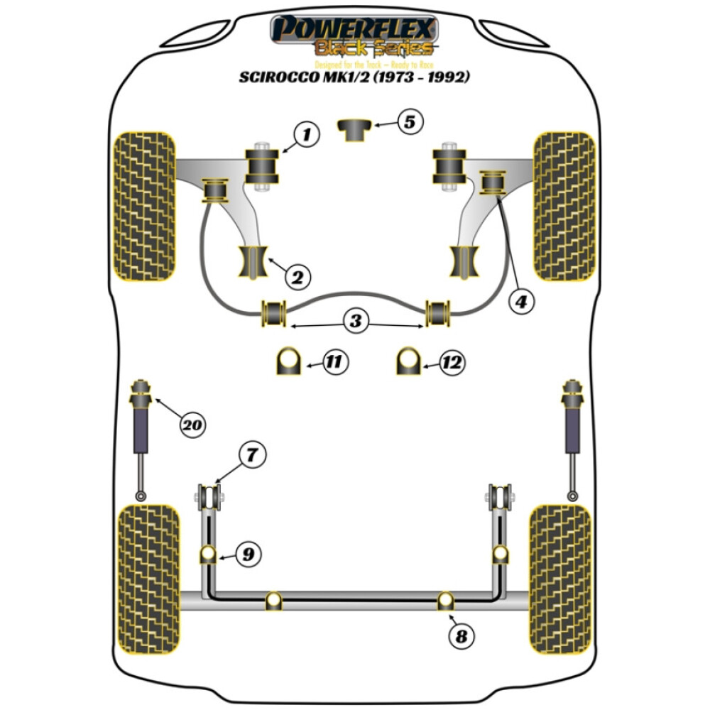 Powerflex Volkswagen  Scirocco MK1/2 (1973 - 1992)   Boccola interna barra antirollio posteriore 19,5 mm Fig.8 (2) PFR85-225BLK - immagine 2