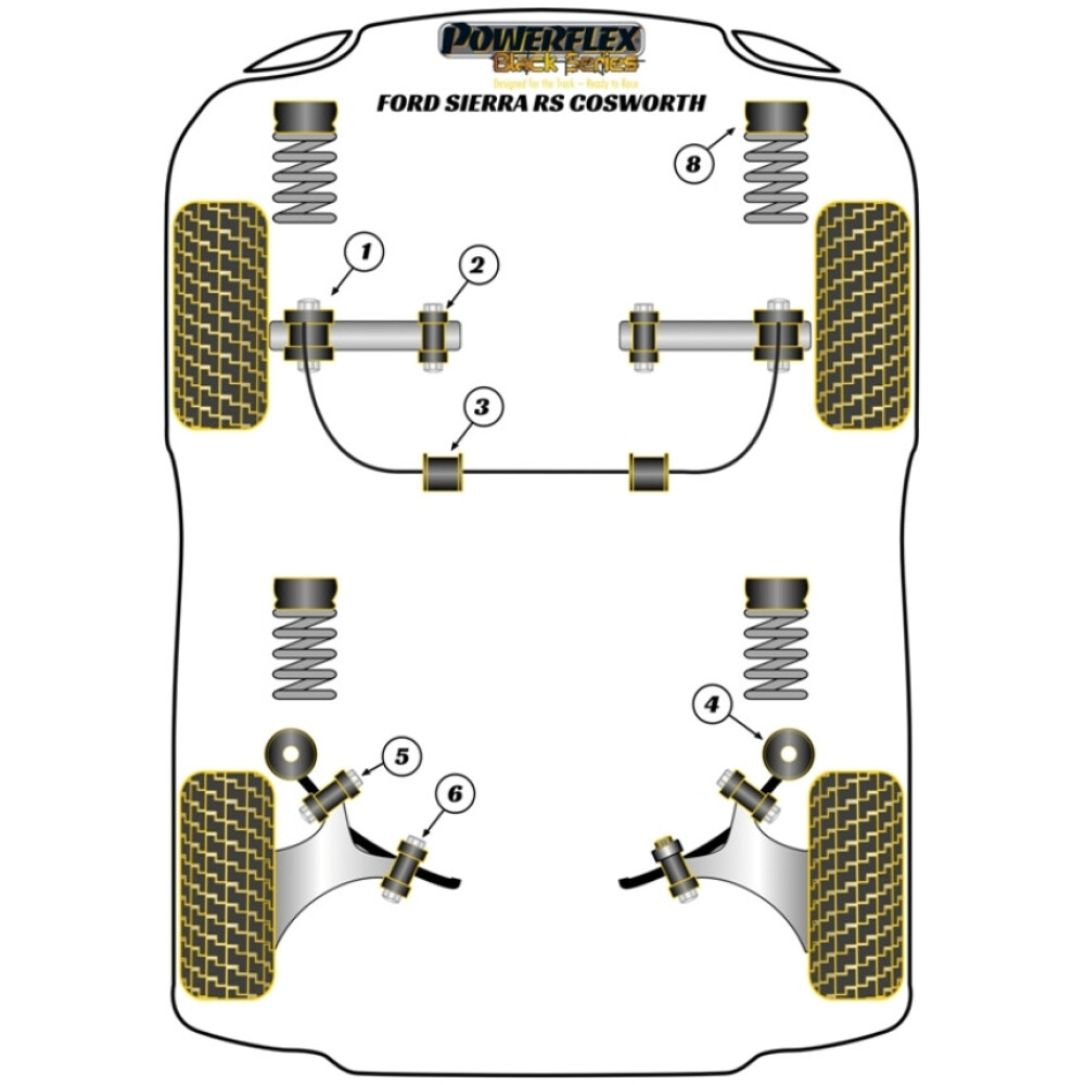 Powerflex Ford  Sierra Cosworth Models (1986-1992) 3Dr RS Cosworth incl. RS500 (1986-1988)  Supporto ammortizzatore anteriore superiore Fig.8 (2) PFF19-199BLK - immagine 2