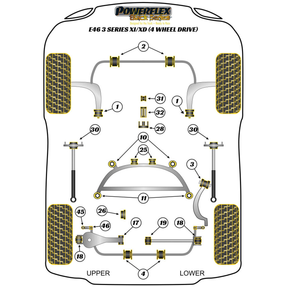 Powerflex BMW Serie 3  E46 Xi/XD (4wd)  Boccola anteriore del telaio ausiliario posteriore Fig.10 (2) PFR5-4610BLK - immagine 2