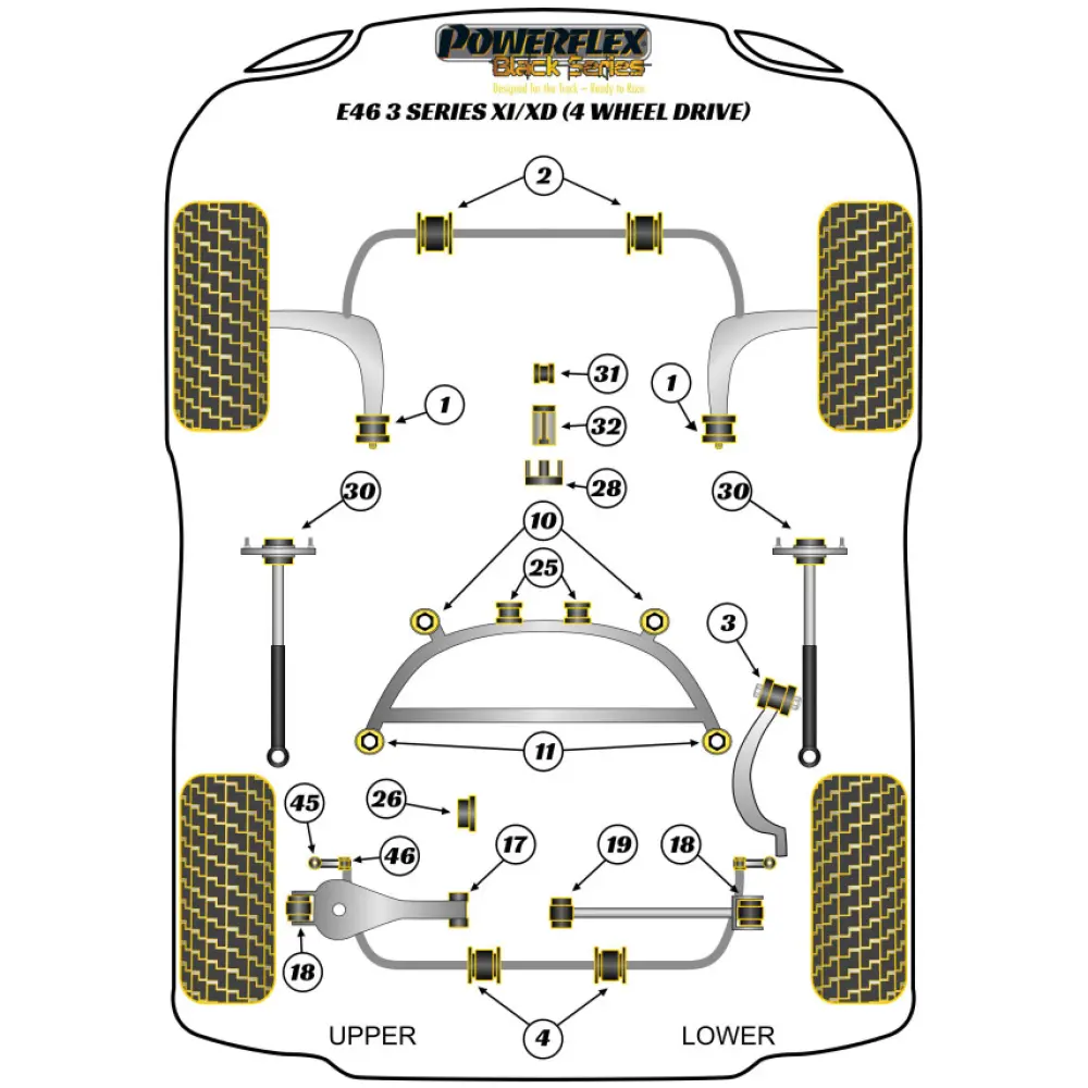 Powerflex BMW Serie 3  E46 Xi/XD (4wd)  Boccola anteriore del telaio ausiliario posteriore Fig.10 (2) PFR5-4614BLK - immagine 2