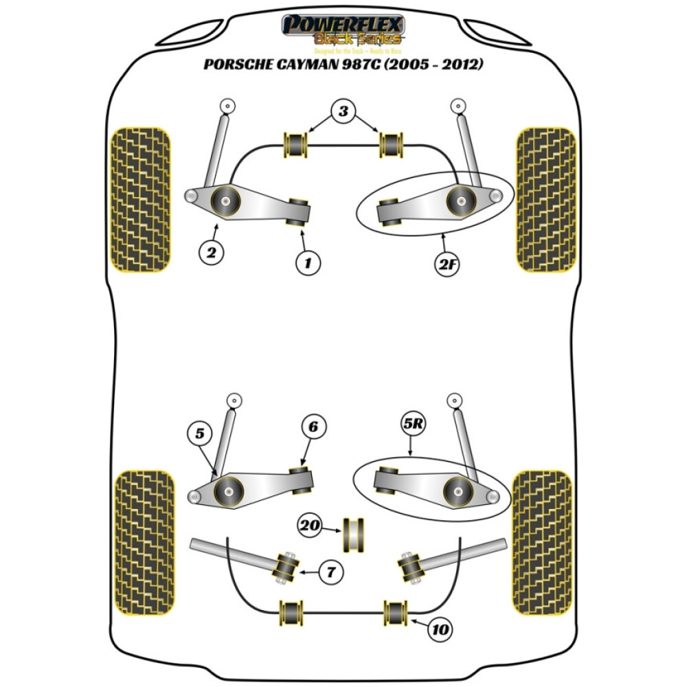 Powerflex Porsche 987C Cayman (2005 - 2012)    Boccola di supporto motore anteriore Fig.20 (1) PFR57-521BLK - immagine 2