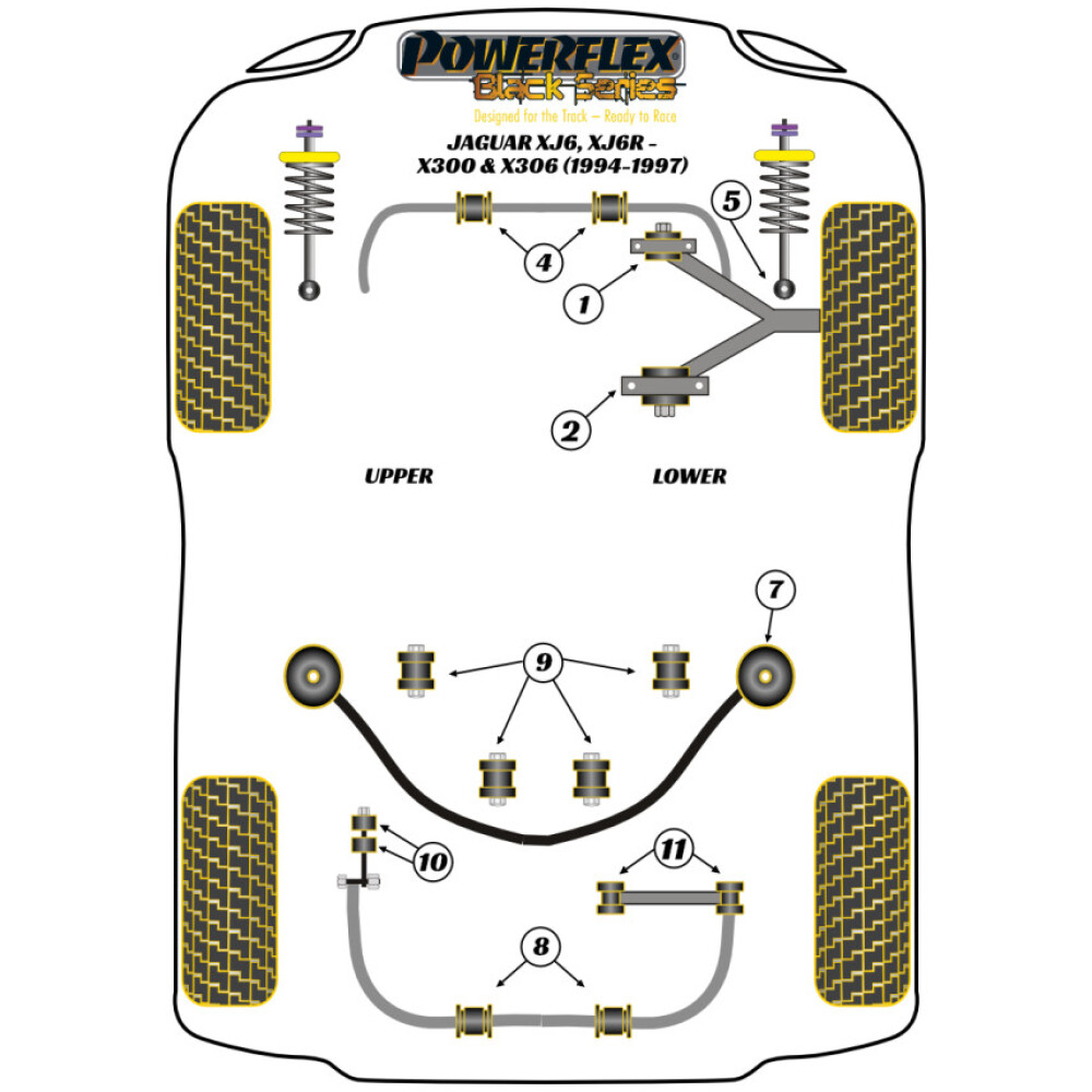 Powerflex Jaguar (Daimler) XJ6, XJ6R - X300 & X306 (1994 - 1997)    Boccola del montante del differenziale posteriore Fig.11 (4) PFR27-411BLK - immagine 2