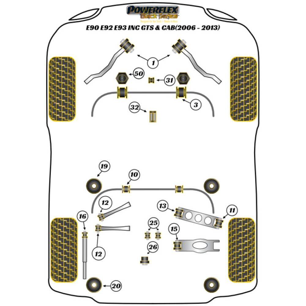 Powerflex BMW Serie 3  E9* M3 incl. GTS & Cab  Boccola e staffa di montaggio dello scarico (1) EXH034BLK - immagine 2
