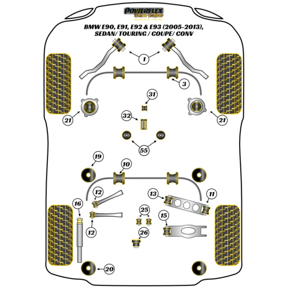 Powerflex BMW Serie 1 E82 1M Coupe (2010 - 2012)   Boccola anteriore del braccio del cambio ovale Fig.31 (1) PFF5-4631BLK - immagine 2