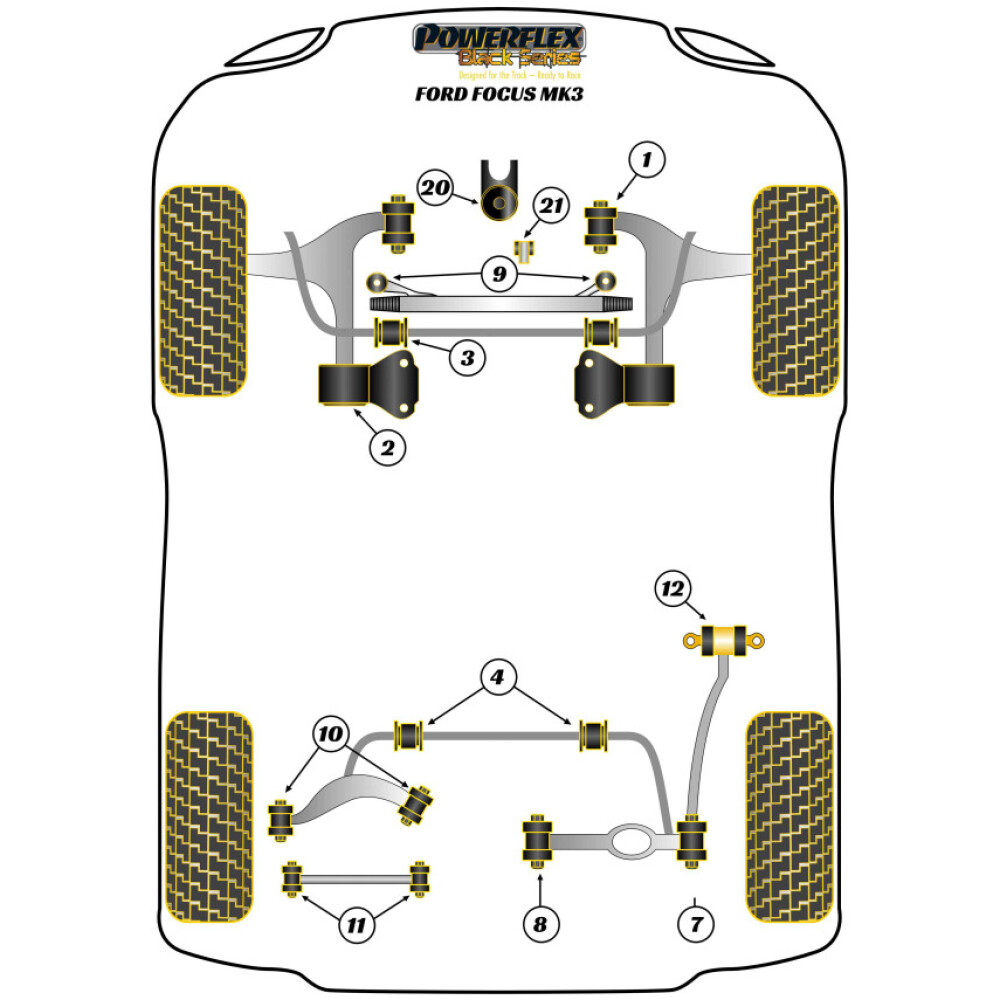 Powerflex Ford   Focus Mk3 (2011-2018)  Boccola piccola del supporto motore inferiore Fig.21 (1) PFF19-1221BLK - immagine 2