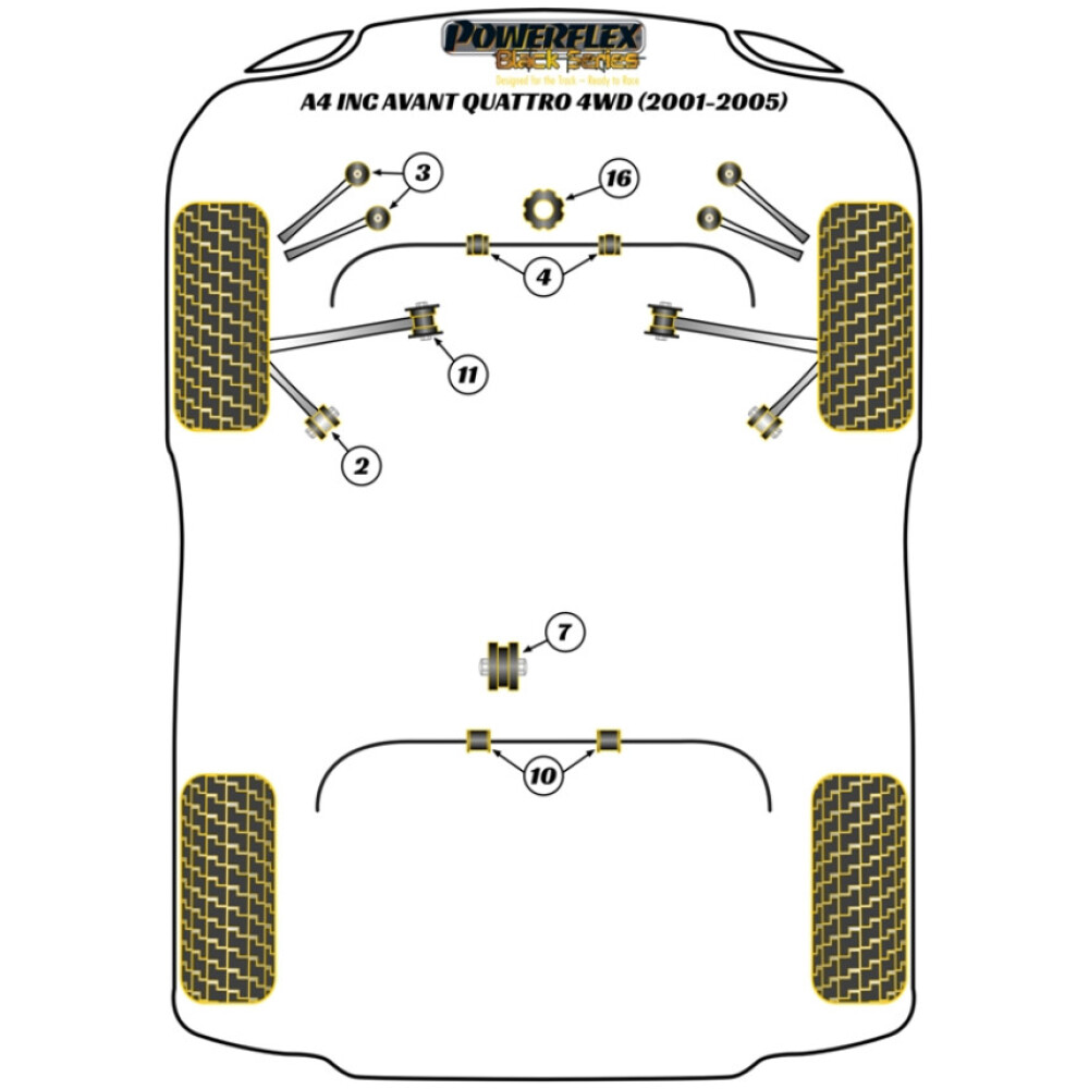Powerflex Audi   A4 incl. Avant Quattro 4WD (2001-2005)  Boccola del braccio di controllo superiore anteriore - Regolazione campanatura Fig.3 (4) PFF3-203GBLK - immagine 2