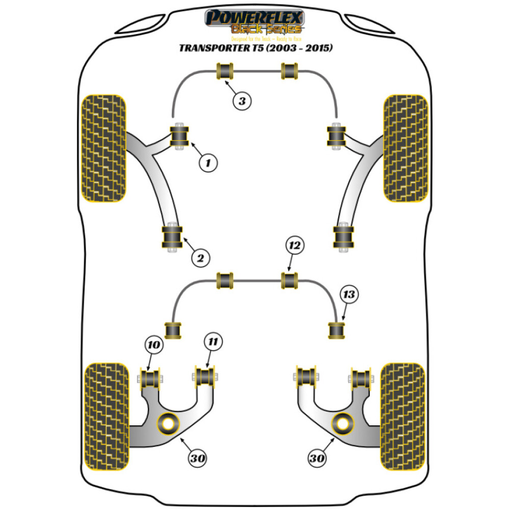 Powerflex Volkswagen  T5 Transporter incl. 4Motion (2003-2015)   Boccola esterna del braccio posteriore, regolabile Fig.10 (2) PFR85-1310GBLK - immagine 2