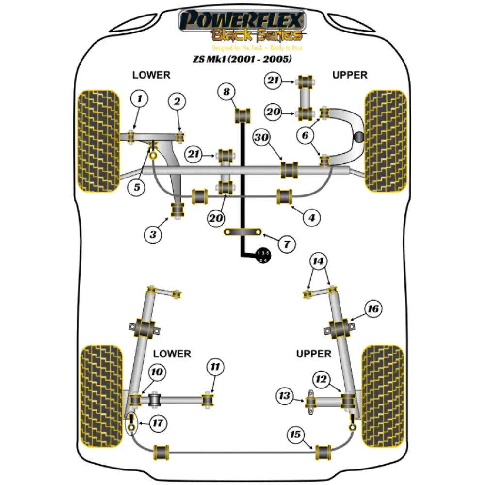 Powerflex MG ZS Mk1 (2001-2005)    Supporto collegamento cambio anteriore Fig.8 (1) PFF63-416BLK - immagine 2