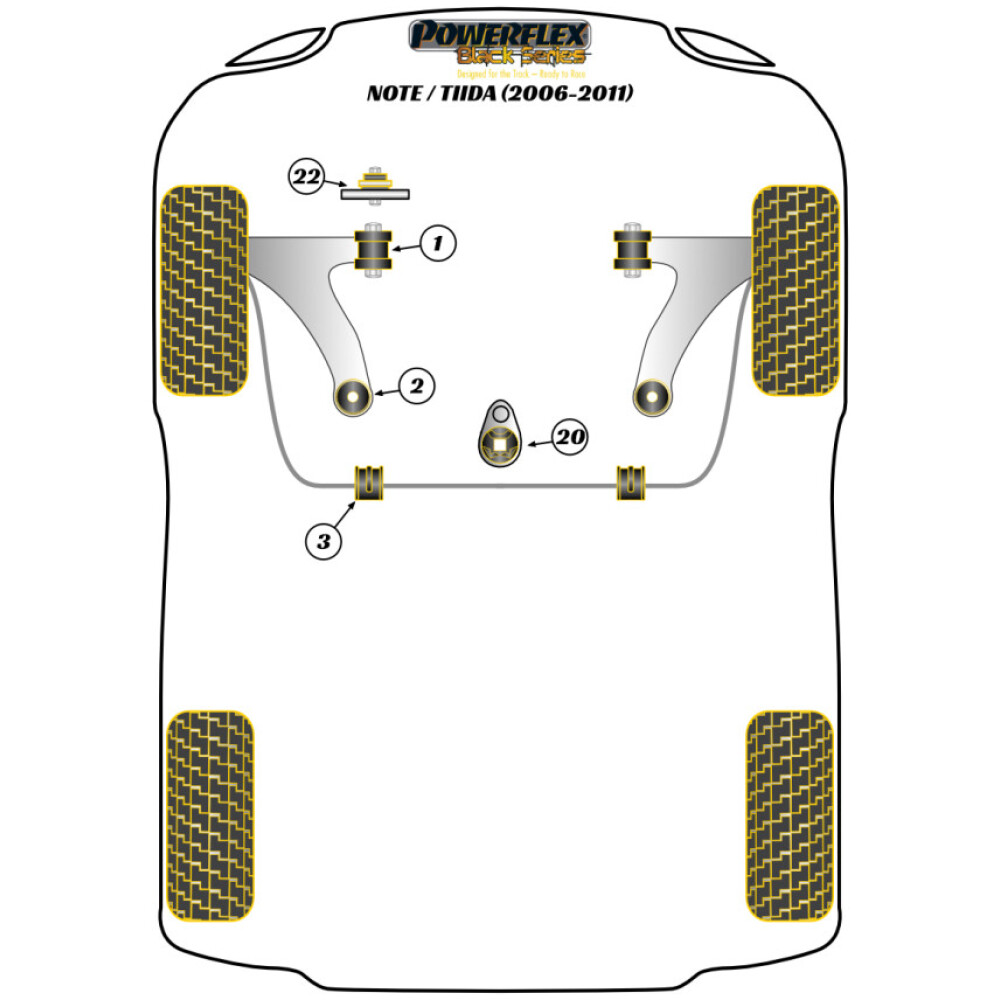 Powerflex Nissan Note / Tiida (2006 - 2011)    Boccola barra antirollio anteriore 20,5 mm Fig.3 (2) PFF60-803-20.5BLK - immagine 2