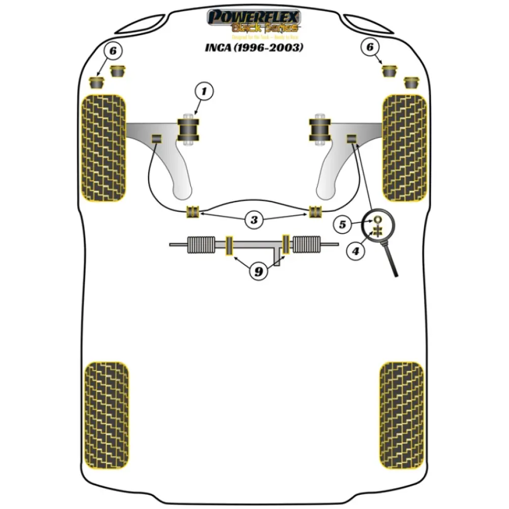 Powerflex Seat Inca (1996 - 2003)    Boccola di montaggio della traversa anteriore Fig.6 (4) PFF85-250BLK - immagine 2