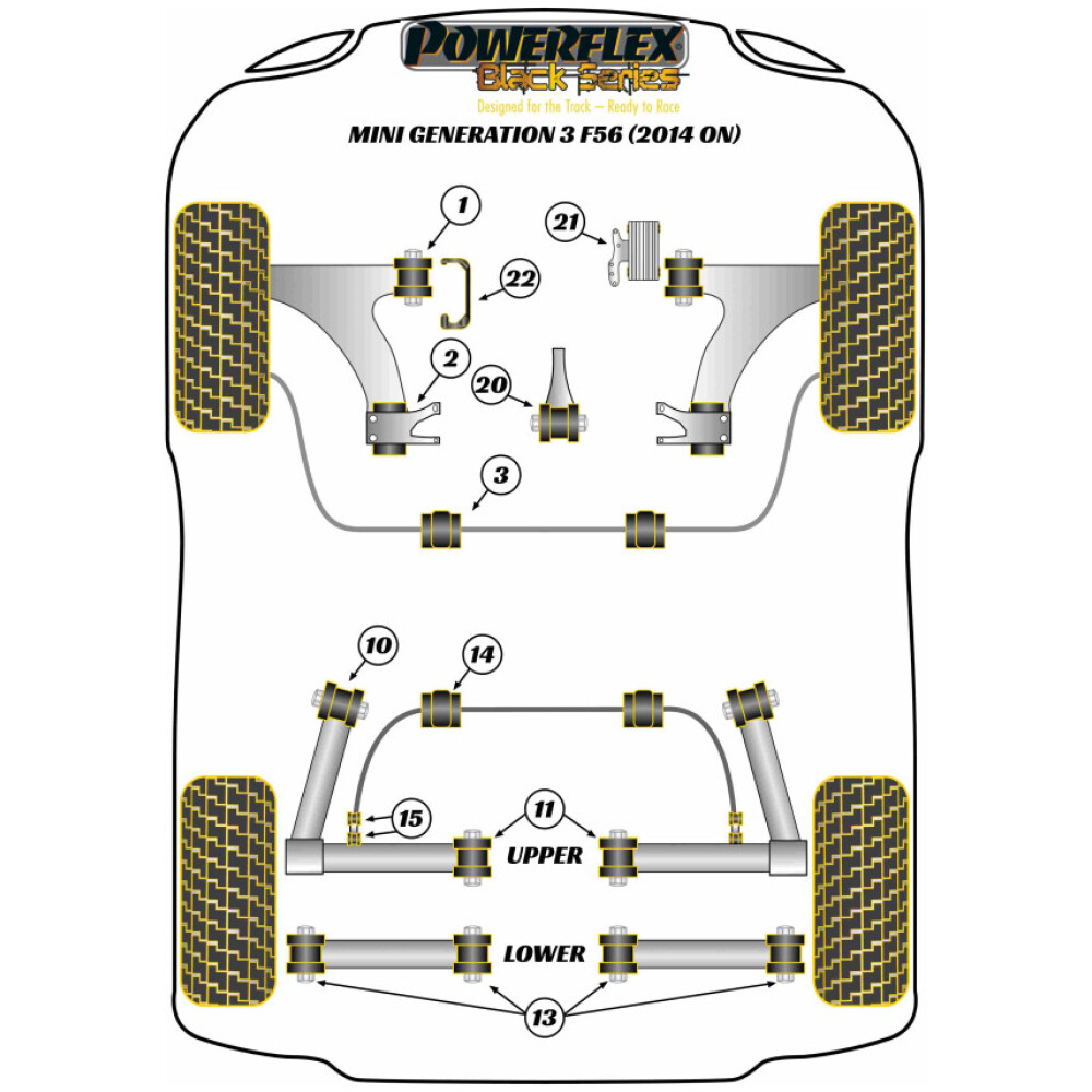 Powerflex Mini F55 / F56 Gen 3 (2014 in poi)    Kit di inserimento del supporto motore superiore Fig.21 (1) PFF5-1321BLK - immagine 2