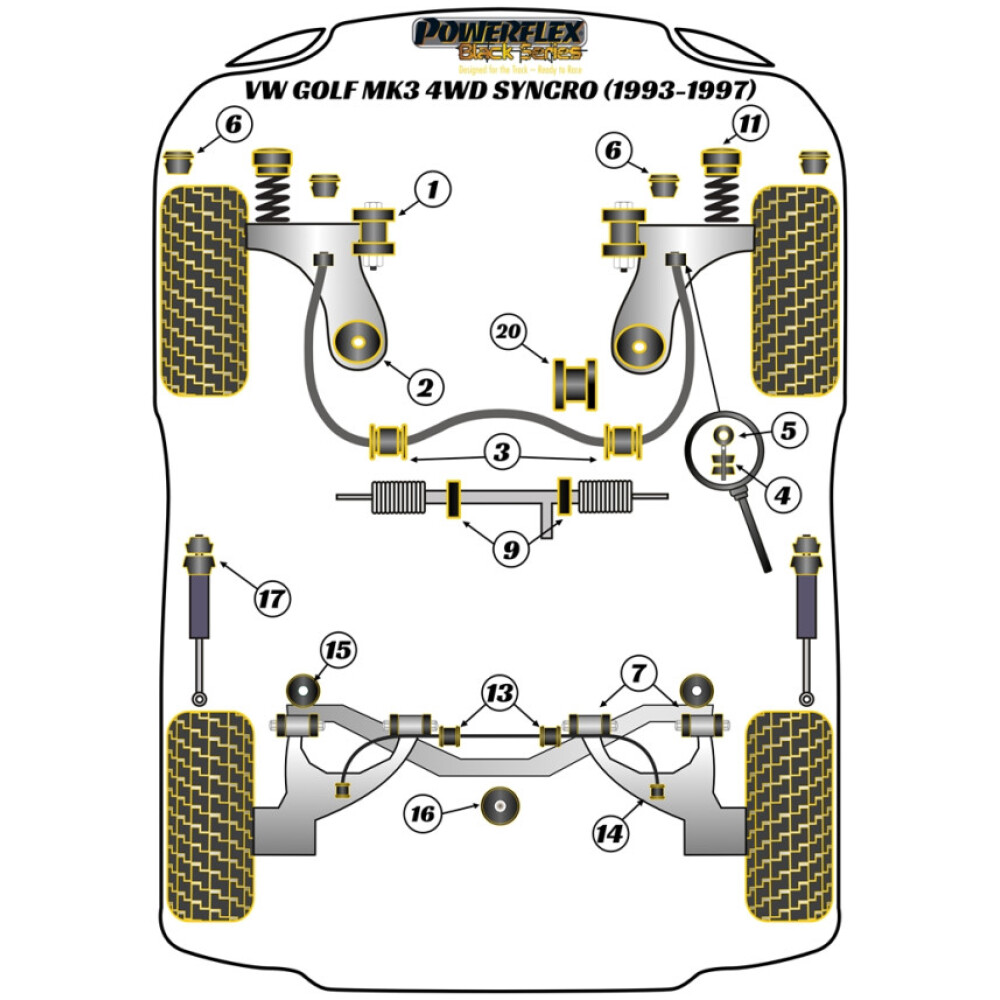 Powerflex Volkswagen Golf Mk3 4WD Syncro (1993 - 1997) Supporto superiore del montante anteriore Fig.11 (2) PFF85-239BLK 2 Powerflex Volkswagen Golf Mk3 4WD Syncro (1993 - 1997) Supporto superiore del montante anteriore Fig.11 (2) PFF85-239BLK - immagine 2