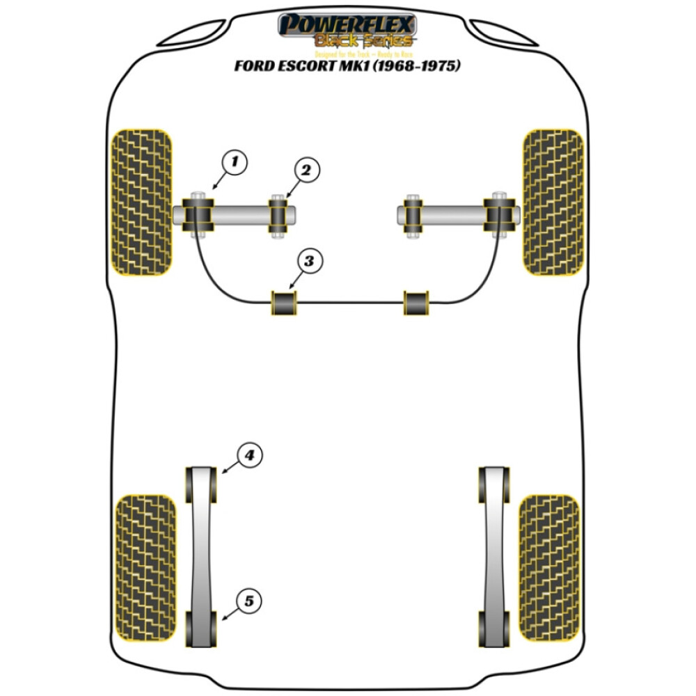 Powerflex Ford  Escort Mk1 (1968-1975)   Supporti per grilli a balestra (4) PFR19-1414BLK - immagine 2