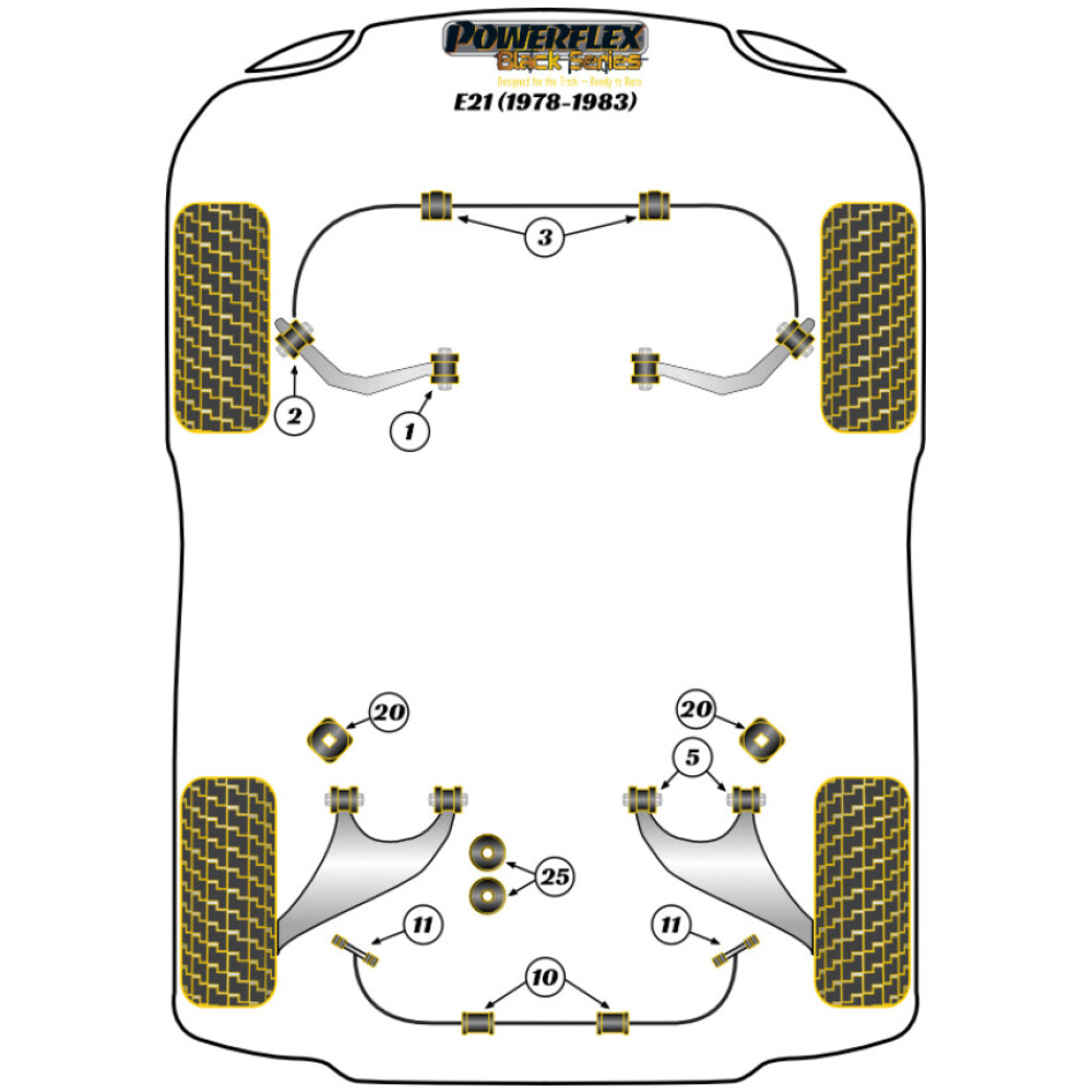 Powerflex BMW Serie 3 E21 (1978 - 1983)   Boccola di montaggio del supporto dell'assale posteriore Fig.20 (2) PFR5-1620BLK - immagine 2