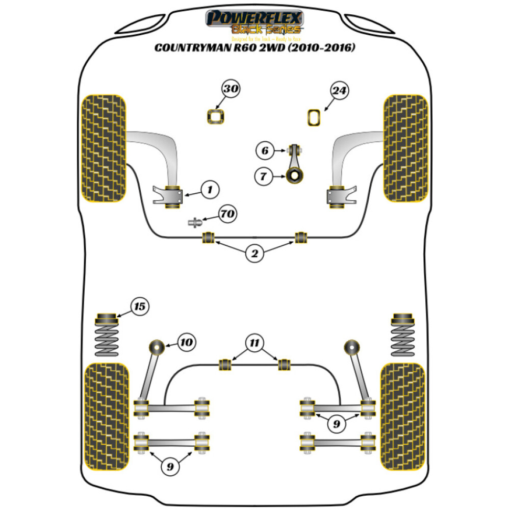 Powerflex Mini  R60 Countryman Gen 1 2WD (2010-2016)   Boccola grande del supporto motore inferiore Fig.7 (1) PFF5-1823BLK - immagine 2