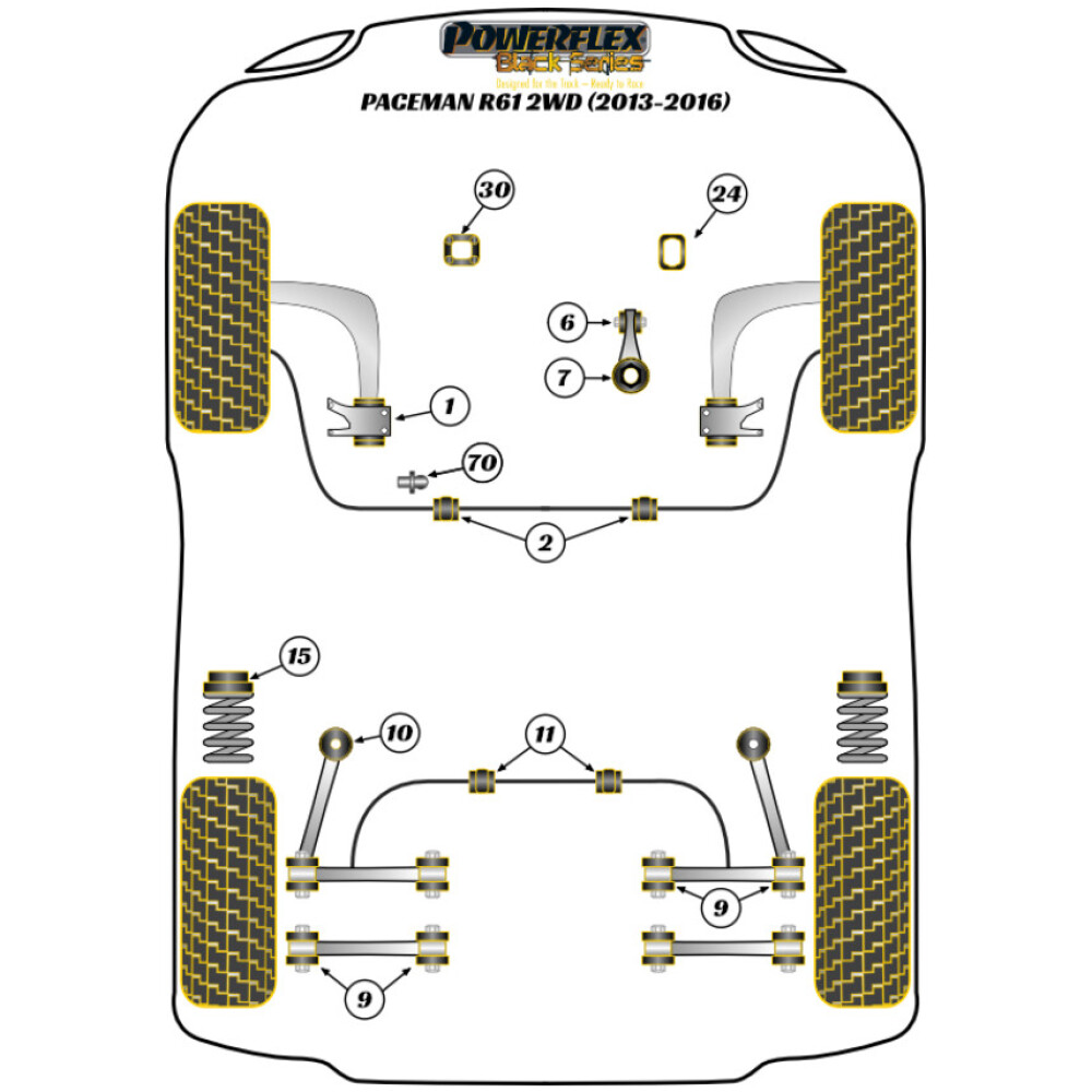 Powerflex Mini  R61 Paceman 2WD (2013-2016)   Boccola del braccio di controllo posteriore Fig.9 (8) PFR5-109BLK - immagine 2