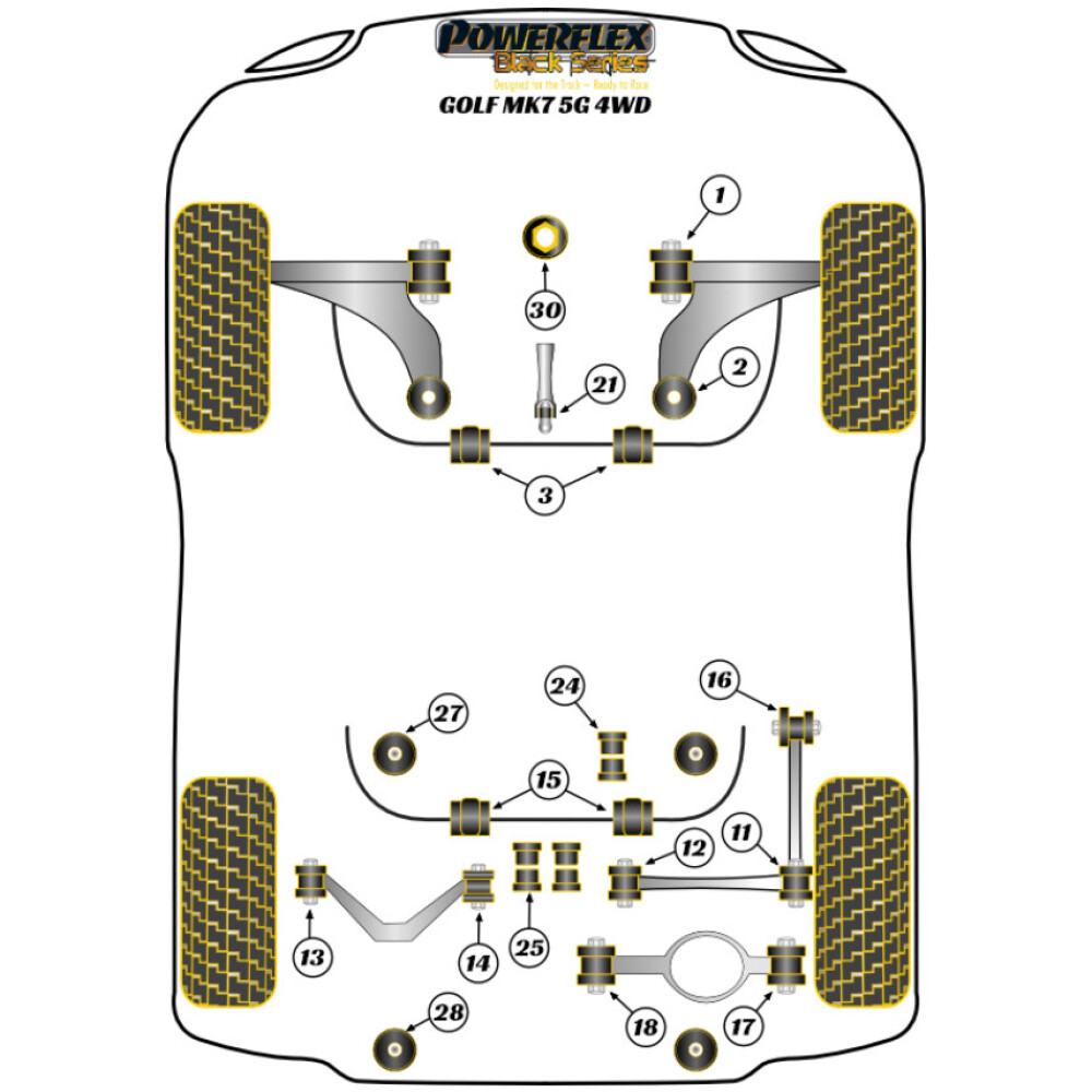 Powerflex Volkswagen   Golf MK7 5G 4WD incl. R (2012-2019)  Boccola di montaggio posteriore del telaio ausiliario posteriore Fig.28 (2) PFR85-828BLK - immagine 2