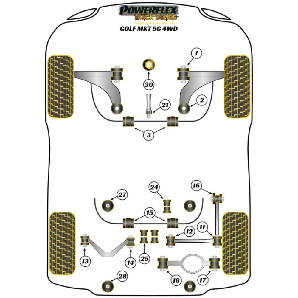 Powerflex Volkswagen   Golf MK7 5G 4WD incl. R (2012-2019)  Boccola ibrida supporto motore inferiore anteriore (grande) - Track/MSport Fig.30 (1) PFF85-831BLK - immagine 2