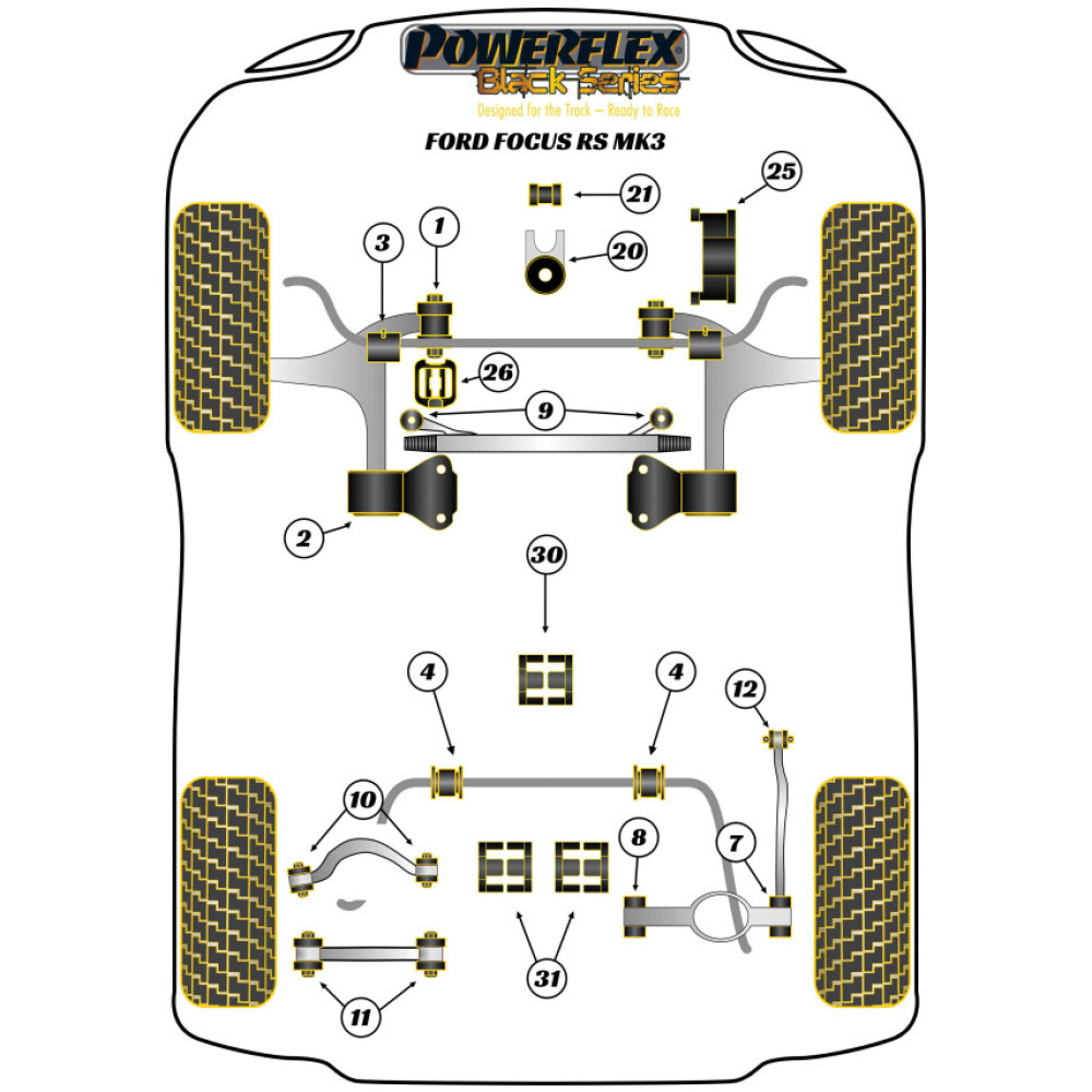 Powerflex Ford   Focus MK3 RS (2016-2018)  Boccola piccola del supporto motore inferiore Fig.21 (1) PFF19-1221BLK - immagine 2